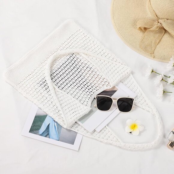 Women's Pure White Shoulder Shopping Handbag Casual Travel Totes Fold Able Bags - Picture 5 of 7